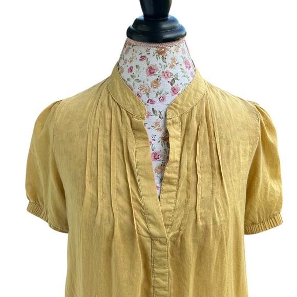 Vintage 72K Yellow Shift Shirt Dress Mini Short Sleeve Silk Cotton Blend Medium - Picture 4 of 7